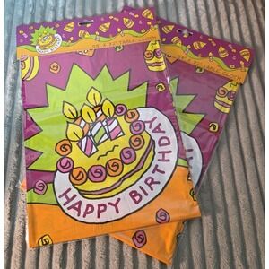 2 Vtg MTC Happy Birthday Cake Party Table Cover Bright Colorful 54"x72" Plastic